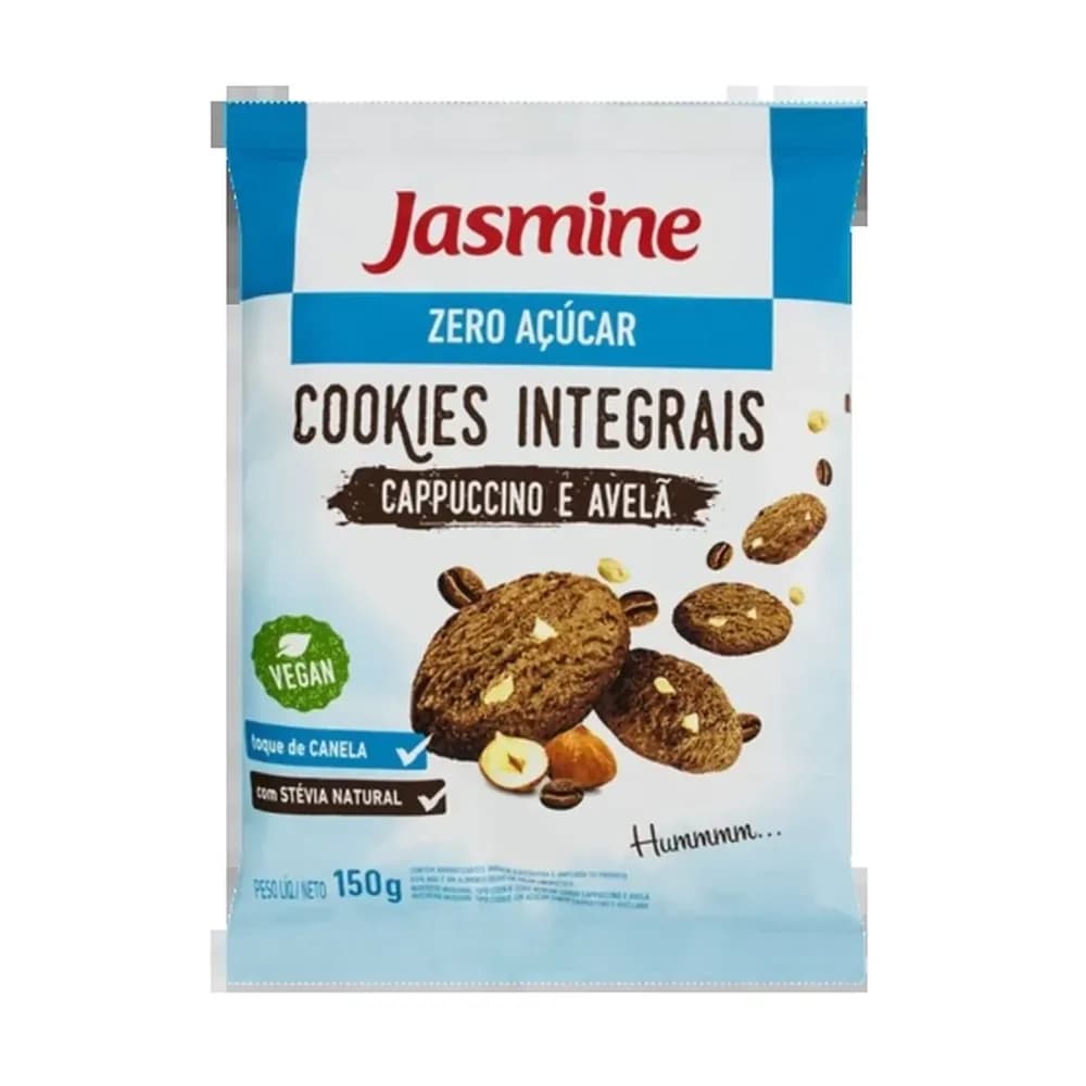 Biscoito cookie vegano integral sabor cappuccino e avela zero acucar jasmine 120g