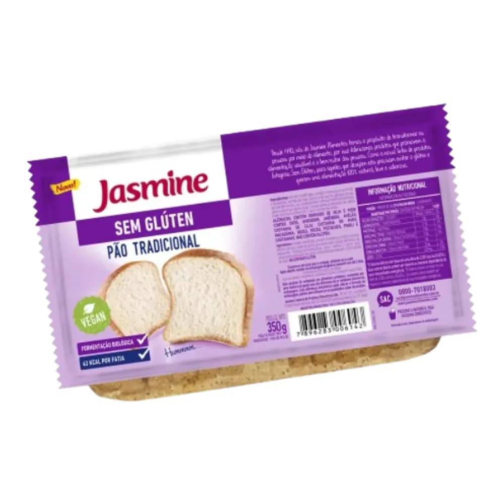 Pao jasmine sem gluten tradicional fatiado embalagem 350g