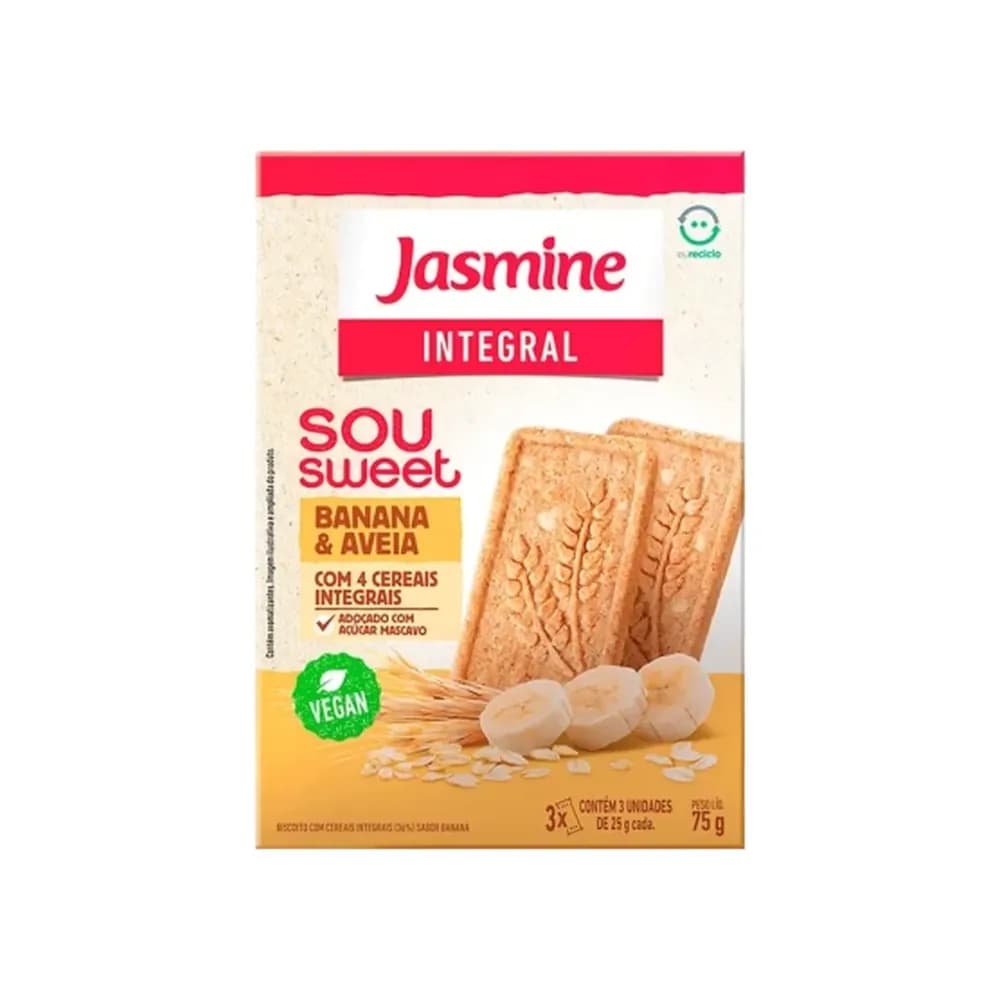 Biscoito integral sou sweet banana e aveia jasmine 75g