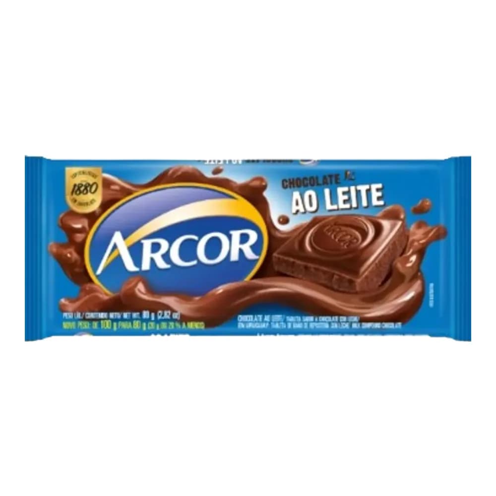 Chocolate em barra ao leite arcor 80g