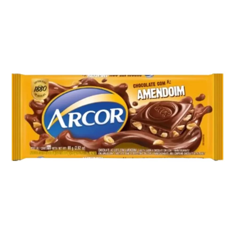 Chocolate barra arcor ao leite com amendoim 80g
