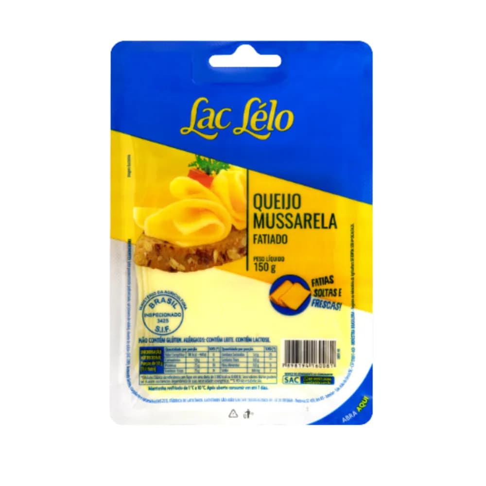 Queijo mussarela fatiado lac lelo 150g