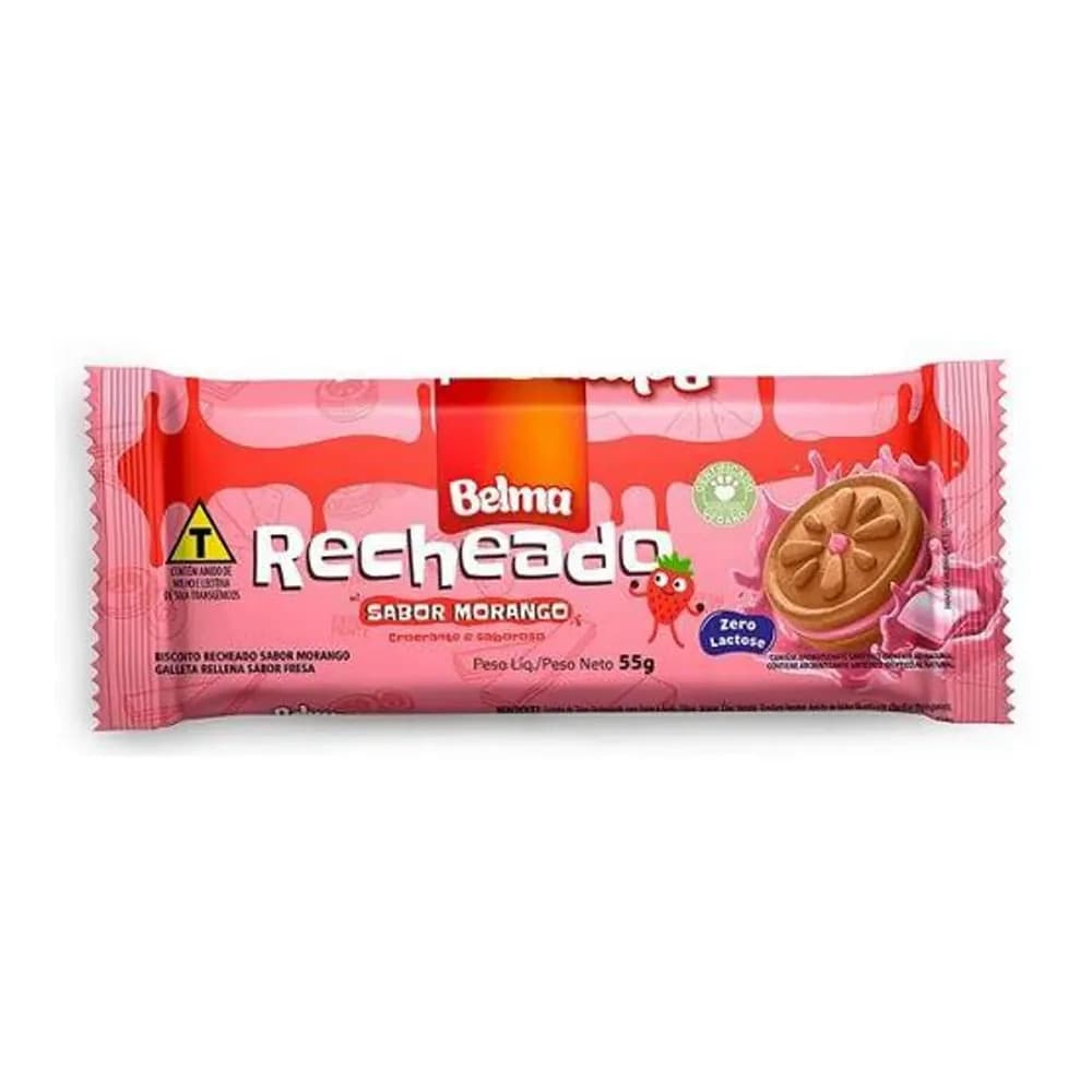 Biscoito recheado morango lanchinho belma 55g