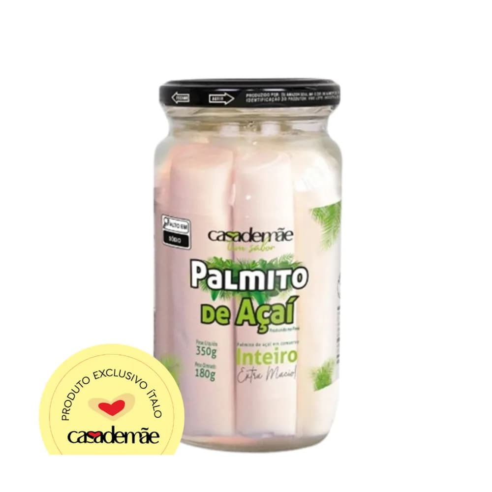 Palmito de acai inteiro em conserva casa de mae 180g