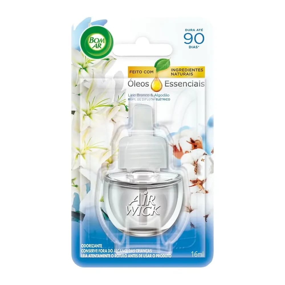 Difusor eletrico de ambiente lirio branco e algodao bom ar refil air wick 16ml