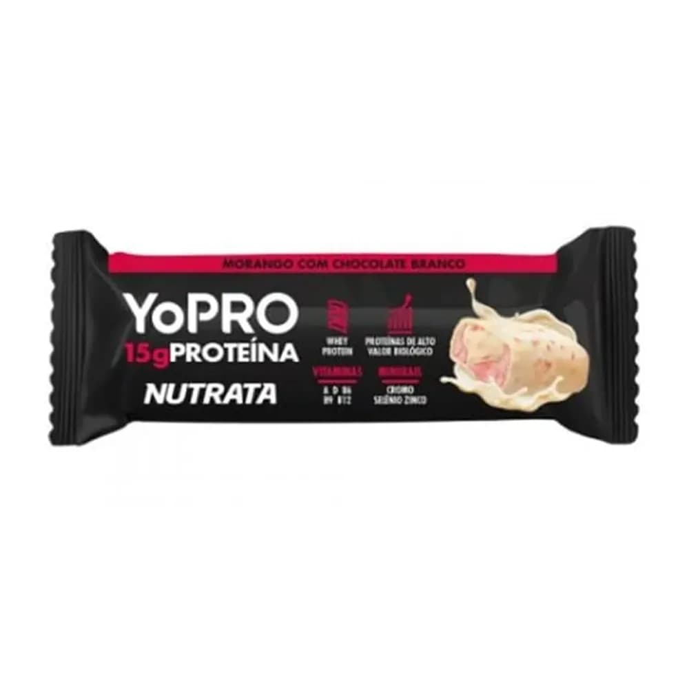Barra de proteina sabor morango com chocolate branco yopro nutrata 55g