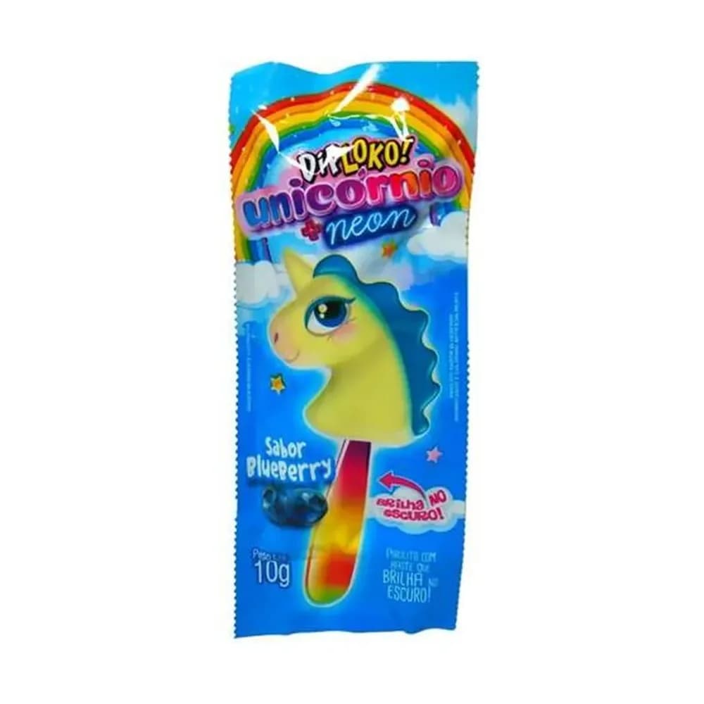 Pirulito dip loko neon unicornio 10g morango/uva/blueberry