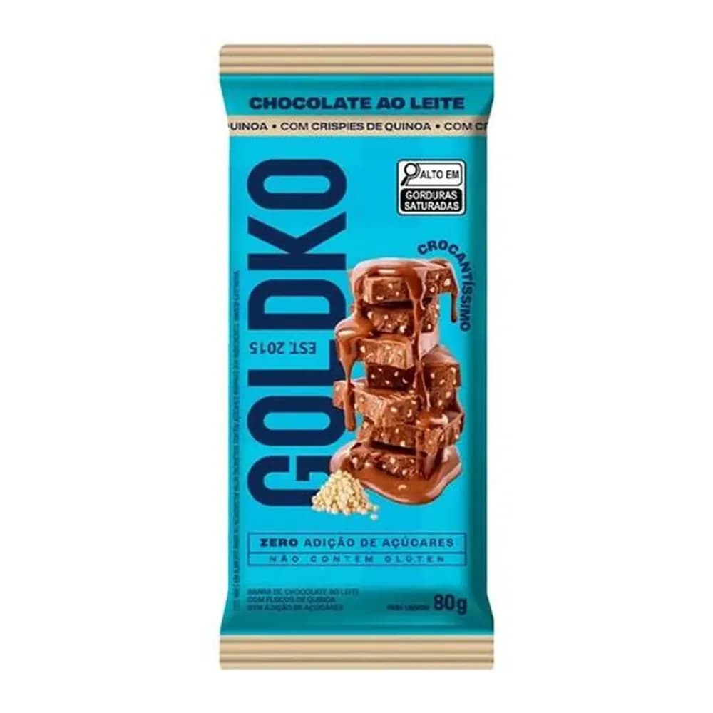 Barra de chocolate ao leite com crispy de quinoa zero acucar gold ko 80g