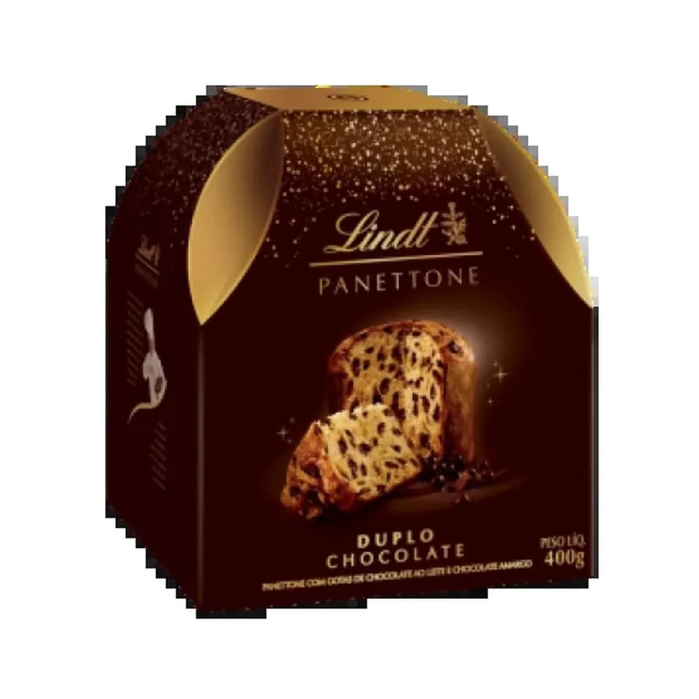 Panettone com gotas de chocolate ao leite duplo chocolate lindt 400g