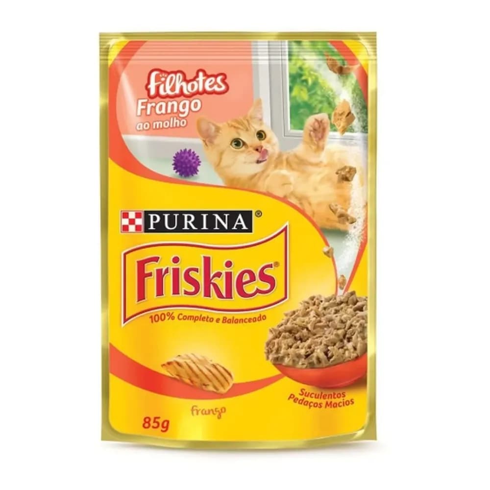 Racao umida friskies gatos adultos frango ao molho 85g