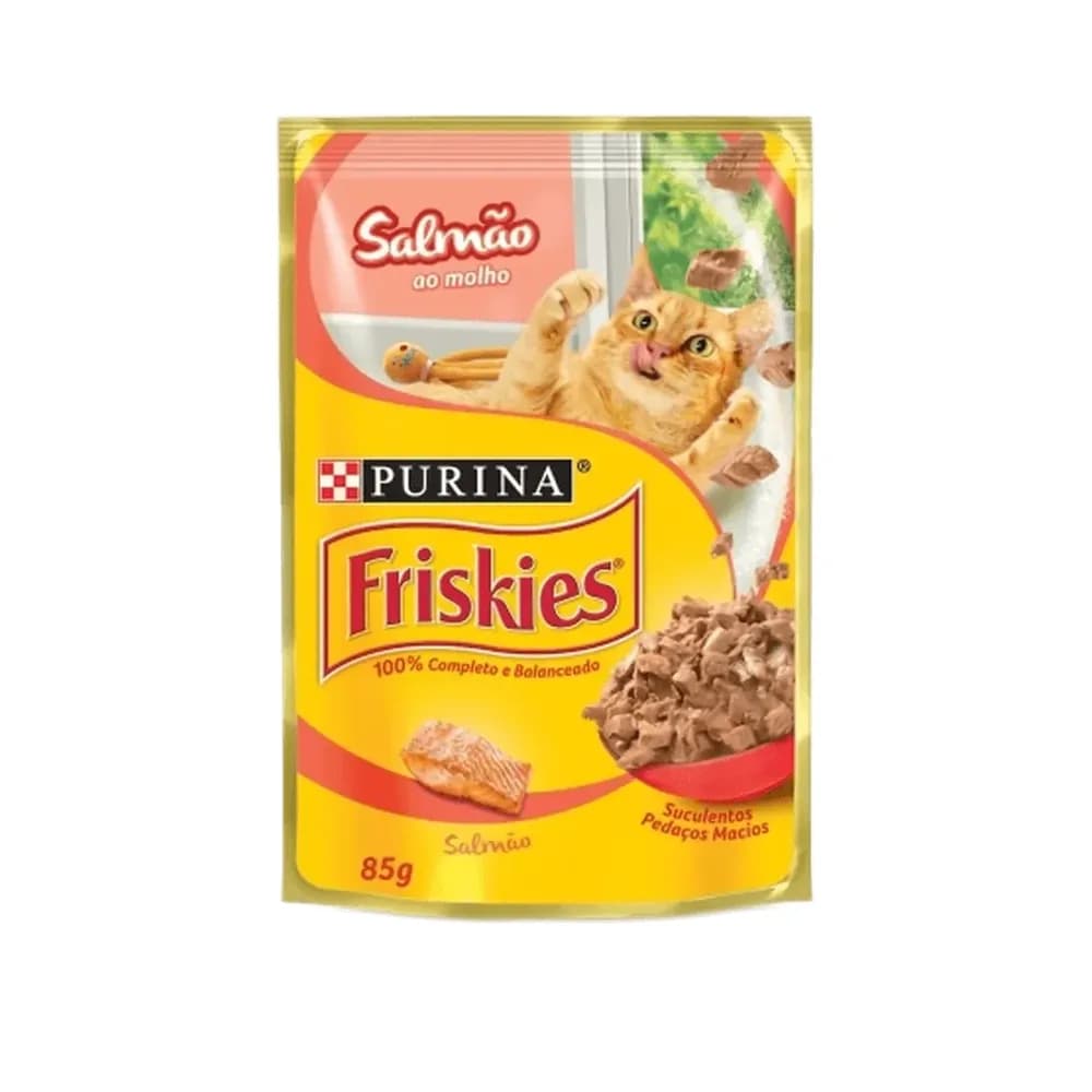 Racao umida friskies gatos adultos 85g salmao