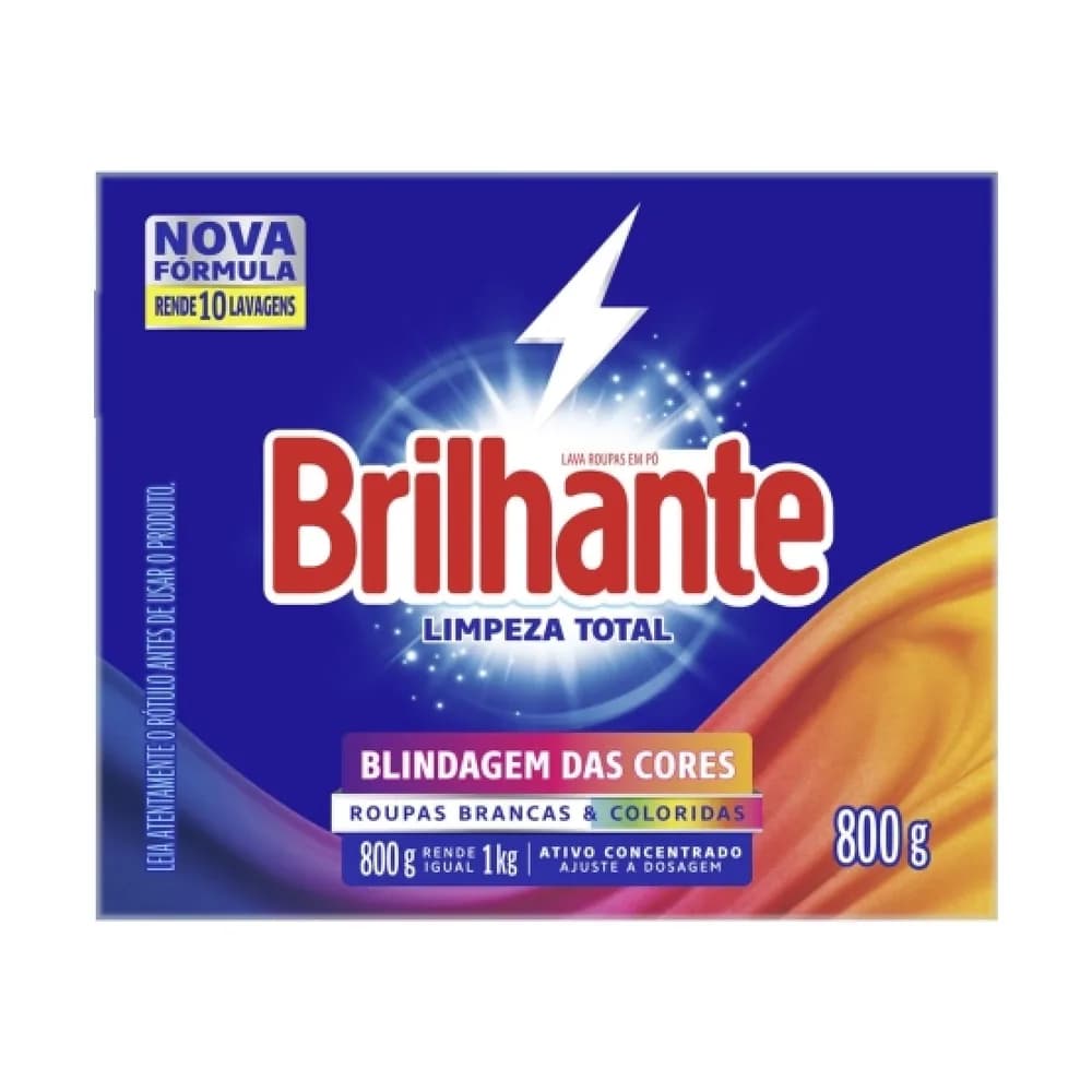 Lava roupas em po limpeza total brilhante 800g
