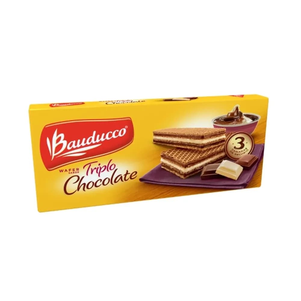 Biscoito wafer sabor triplo chocolate bauducco 140g