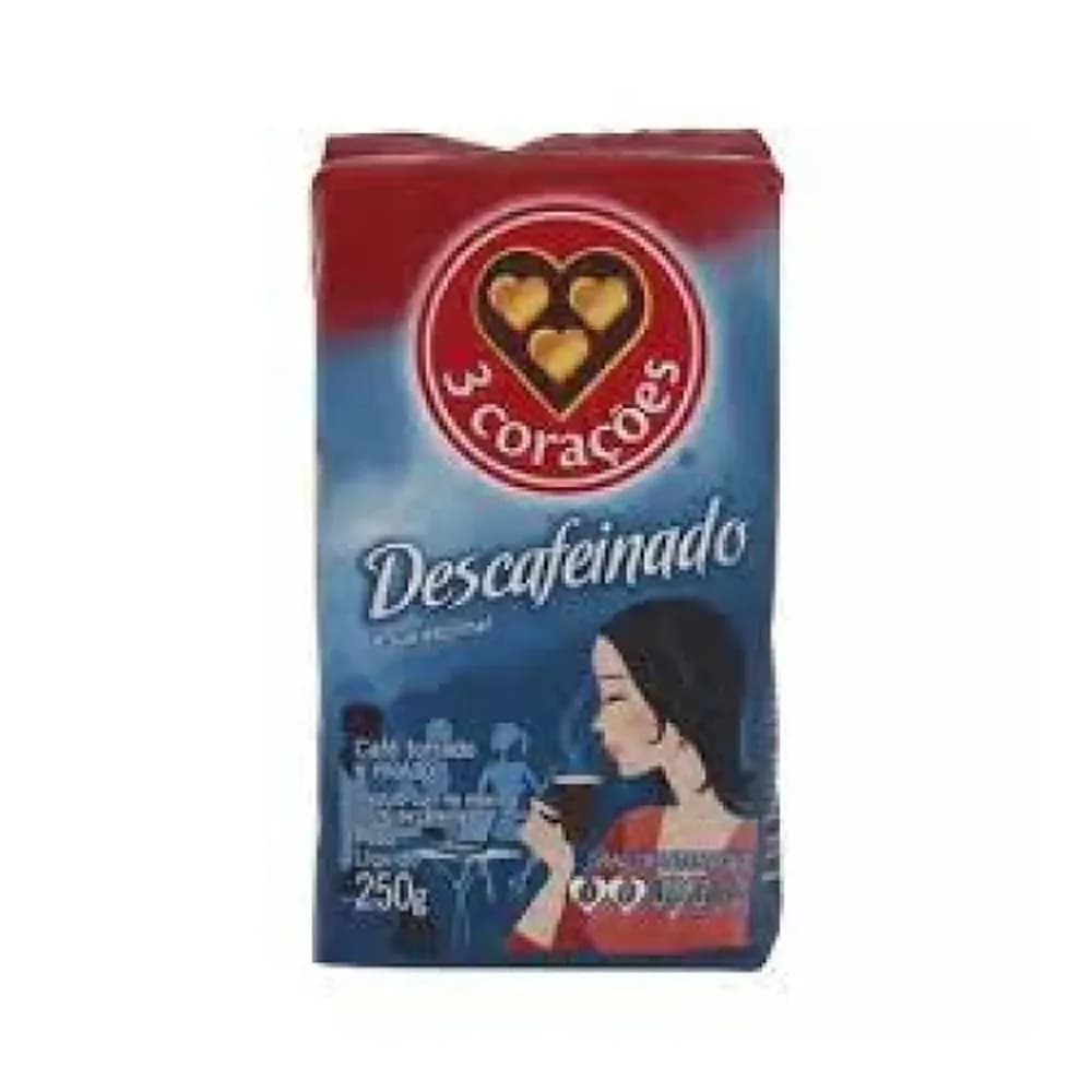 Cafe torrado e moido descafeinado a vacuo 3 coracoes 250g