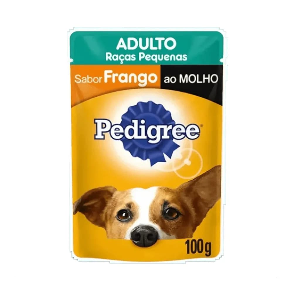 Sache racao umida frango ao molho para caes adultos de racas pequenas pedigree 100g