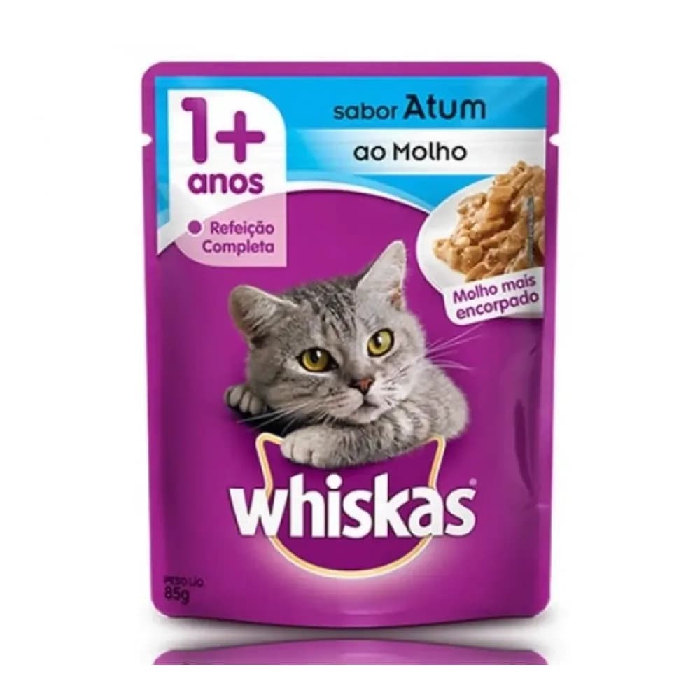 Racao umida para gatos adultos sabor atum ao molho whiskas 85g
