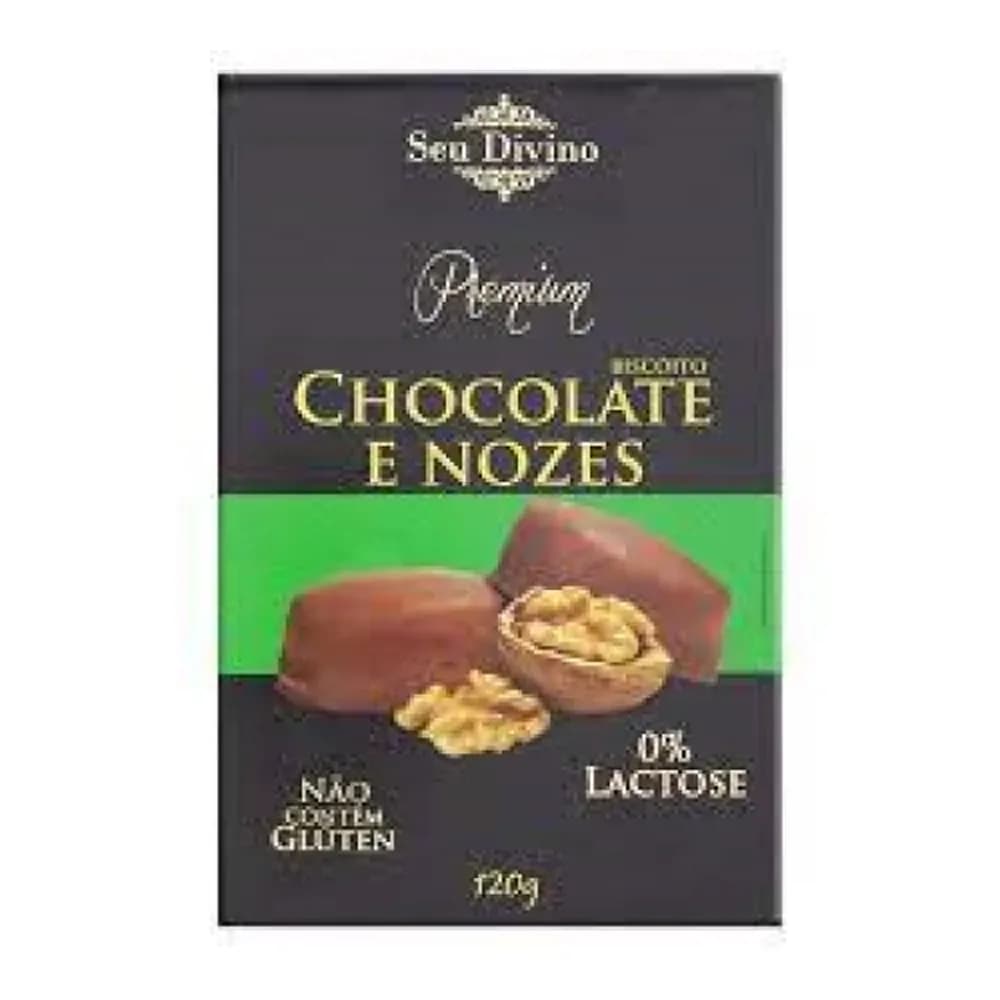 Biscoito doce seu divino chocolate com nozes sem gluten embalagem 120g