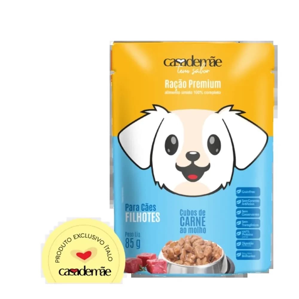 Racao para caes filhote sabor carne casa de mae 85g